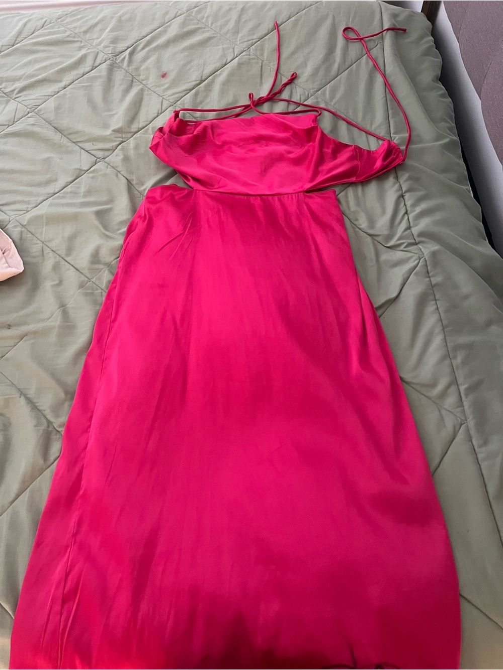 Hot Pink Satin Slip Dress with Cowl Neck